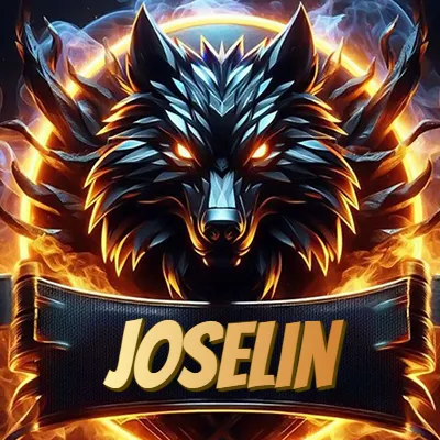 Diseño agresivo y poderoso de cabeza de lobo con ojos brillantes y halo de fuego, nombre incluido. - Joselin