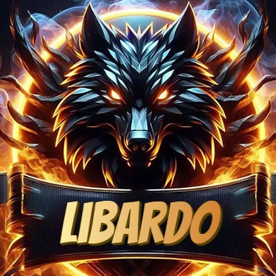Diseño agresivo y poderoso de cabeza de lobo con ojos brillantes y halo de fuego, nombre incluido. - Libardo