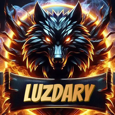Diseño agresivo y poderoso de cabeza de lobo con ojos brillantes y halo de fuego, nombre incluido. - Luzdary