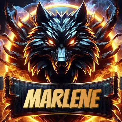 Diseño agresivo y poderoso de cabeza de lobo con ojos brillantes y halo de fuego, nombre incluido. - Marlen Diseño agresivo y poderoso de cabeza de lobo con ojos brillantes y halo de fuego, nombre incluido. - Marlen