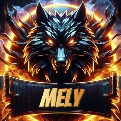 Diseño agresivo y poderoso de cabeza de lobo con ojos brillantes y halo de fuego, nombre incluido. - Mely