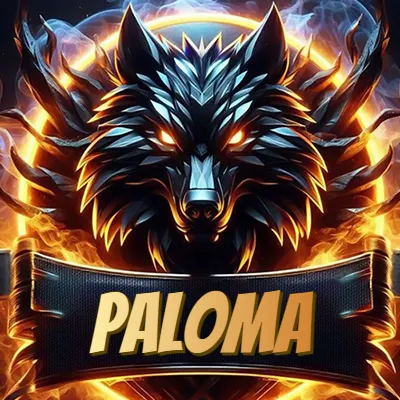 Diseño agresivo y poderoso de cabeza de lobo con ojos brillantes y halo de fuego, nombre incluido. - Paloma Diseño agresivo y poderoso de cabeza de lobo con ojos brillantes y halo de fuego, nombre incluido. - Paloma