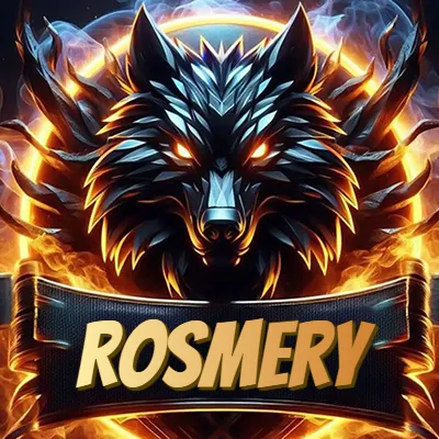 Diseño agresivo y poderoso de cabeza de lobo con ojos brillantes y halo de fuego, nombre incluido. - Rosmery