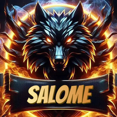 Diseño agresivo y poderoso de cabeza de lobo con ojos brillantes y halo de fuego, nombre incluido. - Salome