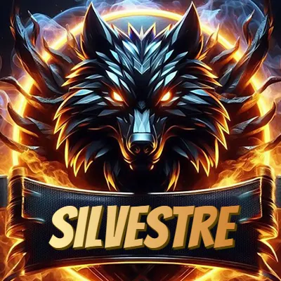 Diseño agresivo y poderoso de cabeza de lobo con ojos brillantes y halo de fuego, nombre incluido. - Silvestre