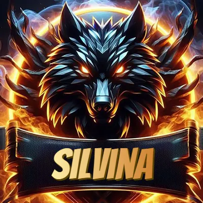 Diseño agresivo y poderoso de cabeza de lobo con ojos brillantes y halo de fuego, nombre incluido. - Silvina