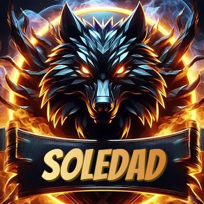 Diseño agresivo y poderoso de cabeza de lobo con ojos brillantes y halo de fuego, nombre incluido. - Sole