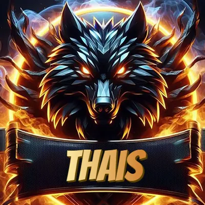 Diseño agresivo y poderoso de cabeza de lobo con ojos brillantes y halo de fuego, nombre incluido. - Thais Diseño agresivo y poderoso de cabeza de lobo con ojos brillantes y halo de fuego, nombre incluido. - Thais