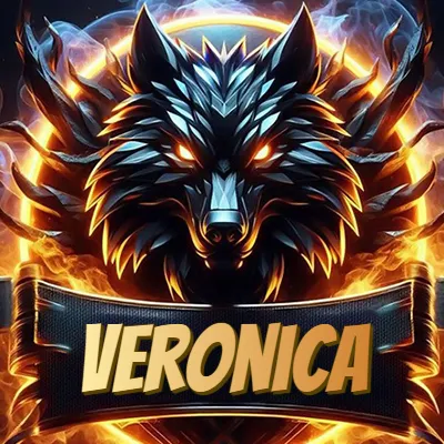 Diseño agresivo y poderoso de cabeza de lobo con ojos brillantes y halo de fuego, nombre incluido. - Veronica Diseño agresivo y poderoso de cabeza de lobo con ojos brillantes y halo de fuego, nombre incluido. - Veronica