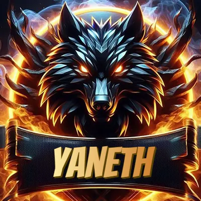 Diseño agresivo y poderoso de cabeza de lobo con ojos brillantes y halo de fuego, nombre incluido. - Yanet