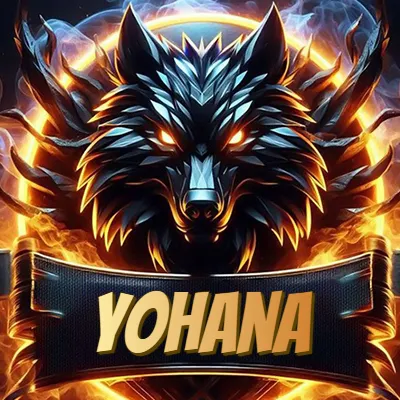 Diseño agresivo y poderoso de cabeza de lobo con ojos brillantes y halo de fuego, nombre incluido. - Yohana