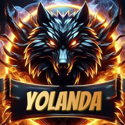 Diseño agresivo y poderoso de cabeza de lobo con ojos brillantes y halo de fuego, nombre incluido. - Yola