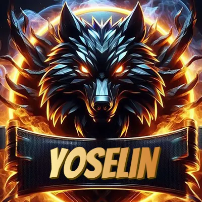 Diseño agresivo y poderoso de cabeza de lobo con ojos brillantes y halo de fuego, nombre incluido. - Yoselin Diseño agresivo y poderoso de cabeza de lobo con ojos brillantes y halo de fuego, nombre incluido. - Yoselin