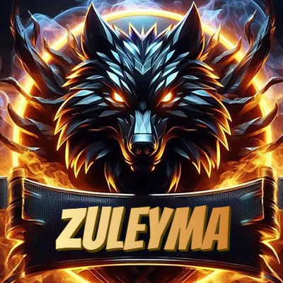 Diseño agresivo y poderoso de cabeza de lobo con ojos brillantes y halo de fuego, nombre incluido. - Zuleyma