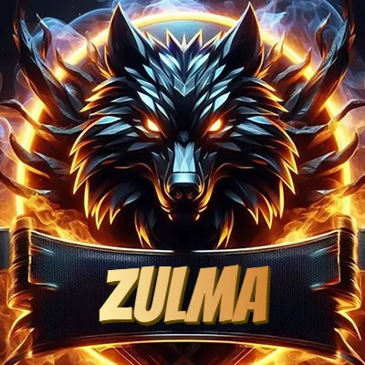 Diseño agresivo y poderoso de cabeza de lobo con ojos brillantes y halo de fuego, nombre incluido. - Zulma