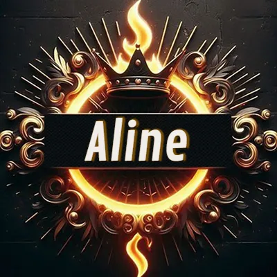 Diseño circular real con adornos dorados, llama de fuego detrás de una corona negra pequeña y nombre en blanco. - Ali Diseño circular real con adornos dorados, llama de fuego detrás de una corona negra pequeña y nombre en blanco. - Ali