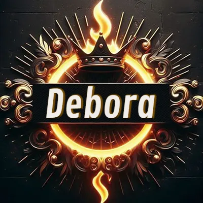 Diseño circular real con adornos dorados, llama de fuego detrás de una corona negra pequeña y nombre en blanco. - Debora Diseño circular real con adornos dorados, llama de fuego detrás de una corona negra pequeña y nombre en blanco. - Debora