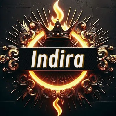 Diseño circular real con adornos dorados, llama de fuego detrás de una corona negra pequeña y nombre en blanco. - Indira Diseño circular real con adornos dorados, llama de fuego detrás de una corona negra pequeña y nombre en blanco. - Indira