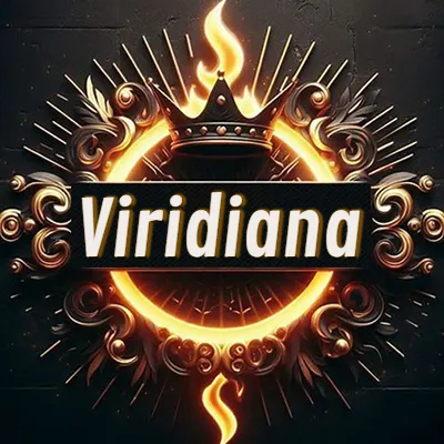 Diseño circular real con adornos dorados, llama de fuego detrás de una corona negra pequeña y nombre en blanco. - Viridiana Diseño circular real con adornos dorados, llama de fuego detrás de una corona negra pequeña y nombre en blanco. - Viridiana