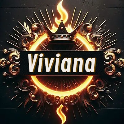 Diseño circular real con adornos dorados, llama de fuego detrás de una corona negra pequeña y nombre en blanco. - Vivi Diseño circular real con adornos dorados, llama de fuego detrás de una corona negra pequeña y nombre en blanco. - Vivi
