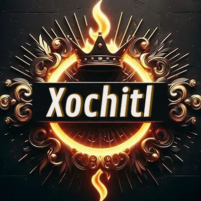 Diseño circular real con adornos dorados, llama de fuego detrás de una corona negra pequeña y nombre en blanco. - Xochitl Diseño circular real con adornos dorados, llama de fuego detrás de una corona negra pequeña y nombre en blanco. - Xochitl