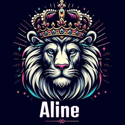 Dibujo majestuoso de león con corona enjoyada, rayos de luz detrás y nombre en la parte inferior. - Ali Dibujo majestuoso de león con corona enjoyada, rayos de luz detrás y nombre en la parte inferior. - Ali