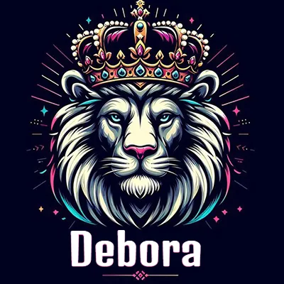Dibujo majestuoso de león con corona enjoyada, rayos de luz detrás y nombre en la parte inferior. - Debora Dibujo majestuoso de león con corona enjoyada, rayos de luz detrás y nombre en la parte inferior. - Debora