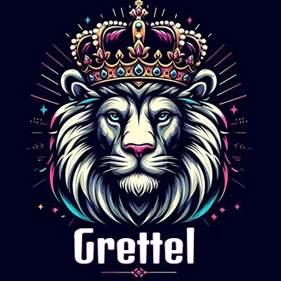 Dibujo majestuoso de león con corona enjoyada, rayos de luz detrás y nombre en la parte inferior. - Grettel Dibujo majestuoso de león con corona enjoyada, rayos de luz detrás y nombre en la parte inferior. - Grettel