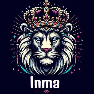Dibujo majestuoso de león con corona enjoyada, rayos de luz detrás y nombre en la parte inferior. - Inma Dibujo majestuoso de león con corona enjoyada, rayos de luz detrás y nombre en la parte inferior. - Inma