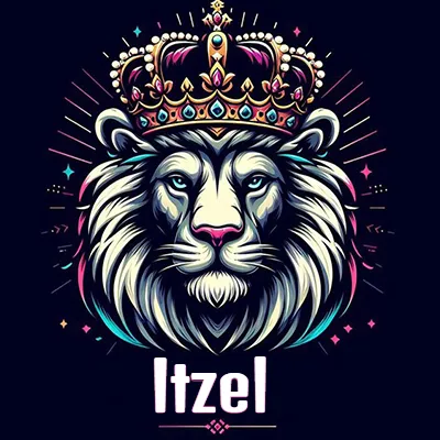 Dibujo majestuoso de león con corona enjoyada, rayos de luz detrás y nombre en la parte inferior. - Itzel Dibujo majestuoso de león con corona enjoyada, rayos de luz detrás y nombre en la parte inferior. - Itzel