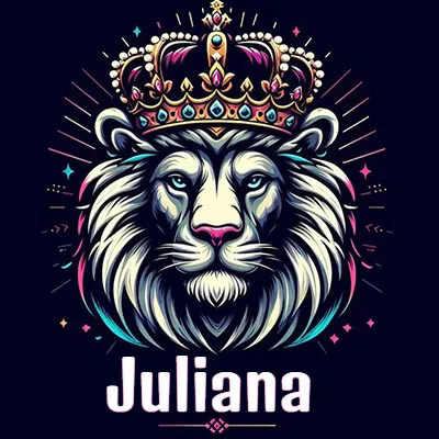 Dibujo majestuoso de león con corona enjoyada, rayos de luz detrás y nombre en la parte inferior. - Julian Dibujo majestuoso de león con corona enjoyada, rayos de luz detrás y nombre en la parte inferior. - Julian
