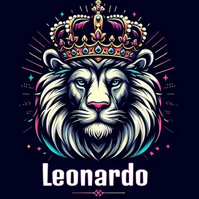 Dibujo majestuoso de león con corona enjoyada, rayos de luz detrás y nombre en la parte inferior. - Leonardo Dibujo majestuoso de león con corona enjoyada, rayos de luz detrás y nombre en la parte inferior. - Leonardo