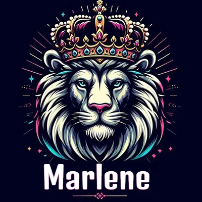 Dibujo majestuoso de león con corona enjoyada, rayos de luz detrás y nombre en la parte inferior. - Marlen Dibujo majestuoso de león con corona enjoyada, rayos de luz detrás y nombre en la parte inferior. - Marlen