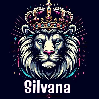 Dibujo majestuoso de león con corona enjoyada, rayos de luz detrás y nombre en la parte inferior. - Silvana Dibujo majestuoso de león con corona enjoyada, rayos de luz detrás y nombre en la parte inferior. - Silvana