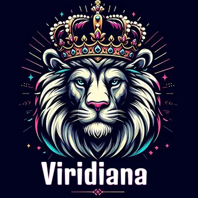 Dibujo majestuoso de león con corona enjoyada, rayos de luz detrás y nombre en la parte inferior. - Viridiana Dibujo majestuoso de león con corona enjoyada, rayos de luz detrás y nombre en la parte inferior. - Viridiana
