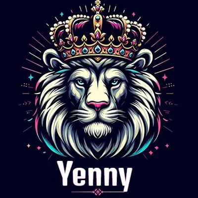 Dibujo majestuoso de león con corona enjoyada, rayos de luz detrás y nombre en la parte inferior. - Yenny Dibujo majestuoso de león con corona enjoyada, rayos de luz detrás y nombre en la parte inferior. - Yenny