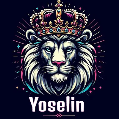 Dibujo majestuoso de león con corona enjoyada, rayos de luz detrás y nombre en la parte inferior. - Yoselin Dibujo majestuoso de león con corona enjoyada, rayos de luz detrás y nombre en la parte inferior. - Yoselin