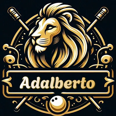 Logo clásico de cabeza de león en oro mate dentro de marco circular, nombre en rectángulo dorado. - Adalberto Logo clásico de cabeza de león en oro mate dentro de marco circular, nombre en rectángulo dorado. - Adalberto
