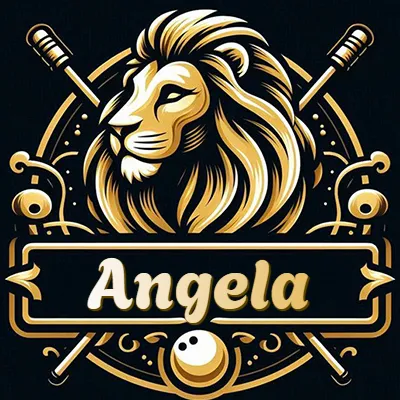 Logo clásico de cabeza de león en oro mate dentro de marco circular, nombre en rectángulo dorado. - Angel