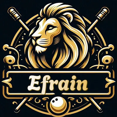 Logo clásico de cabeza de león en oro mate dentro de marco circular, nombre en rectángulo dorado. - Efrain