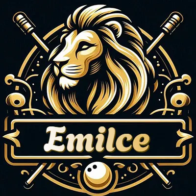 Logo clásico de cabeza de león en oro mate dentro de marco circular, nombre en rectángulo dorado. - Emilce Logo clásico de cabeza de león en oro mate dentro de marco circular, nombre en rectángulo dorado. - Emilce