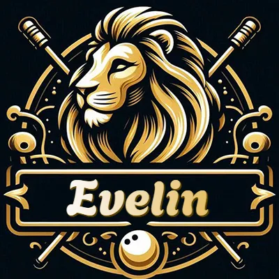 Logo clásico de cabeza de león en oro mate dentro de marco circular, nombre en rectángulo dorado. - Evelin