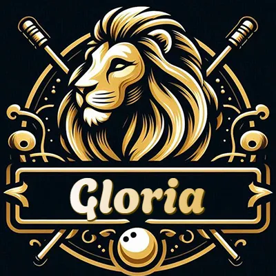 Logo clásico de cabeza de león en oro mate dentro de marco circular, nombre en rectángulo dorado. - Gloria Logo clásico de cabeza de león en oro mate dentro de marco circular, nombre en rectángulo dorado. - Gloria