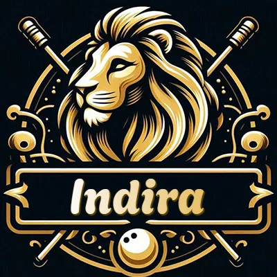 Logo clásico de cabeza de león en oro mate dentro de marco circular, nombre en rectángulo dorado. - Indira Logo clásico de cabeza de león en oro mate dentro de marco circular, nombre en rectángulo dorado. - Indira