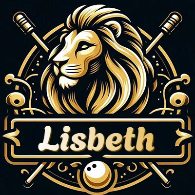 Logo clásico de cabeza de león en oro mate dentro de marco circular, nombre en rectángulo dorado. - Lisbeth
