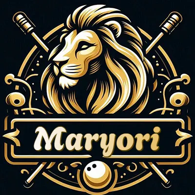 Logo clásico de cabeza de león en oro mate dentro de marco circular, nombre en rectángulo dorado. - Mary