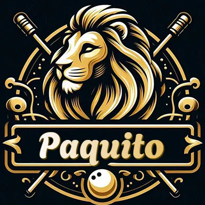 Logo clásico de cabeza de león en oro mate dentro de marco circular, nombre en rectángulo dorado. - Paquito