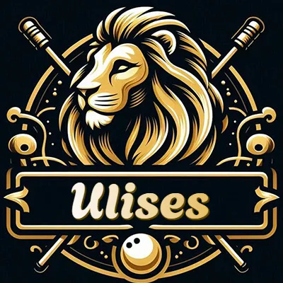 Logo clásico de cabeza de león en oro mate dentro de marco circular, nombre en rectángulo dorado. - Ulises