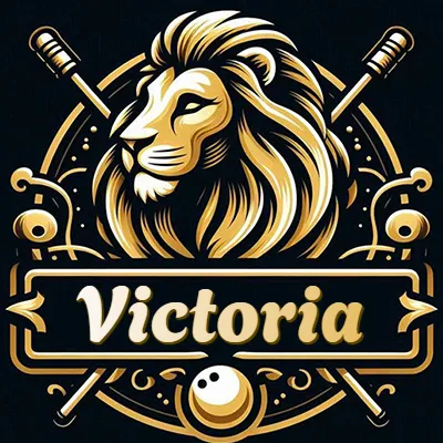 Logo clásico de cabeza de león en oro mate dentro de marco circular, nombre en rectángulo dorado. - Victoria