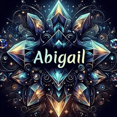 Obra de arte lujosa con cristales y piedras brillantes, nombre en el centro sobre fondo oscuro. - Abigail Obra de arte lujosa con cristales y piedras brillantes, nombre en el centro sobre fondo oscuro. - Abigail